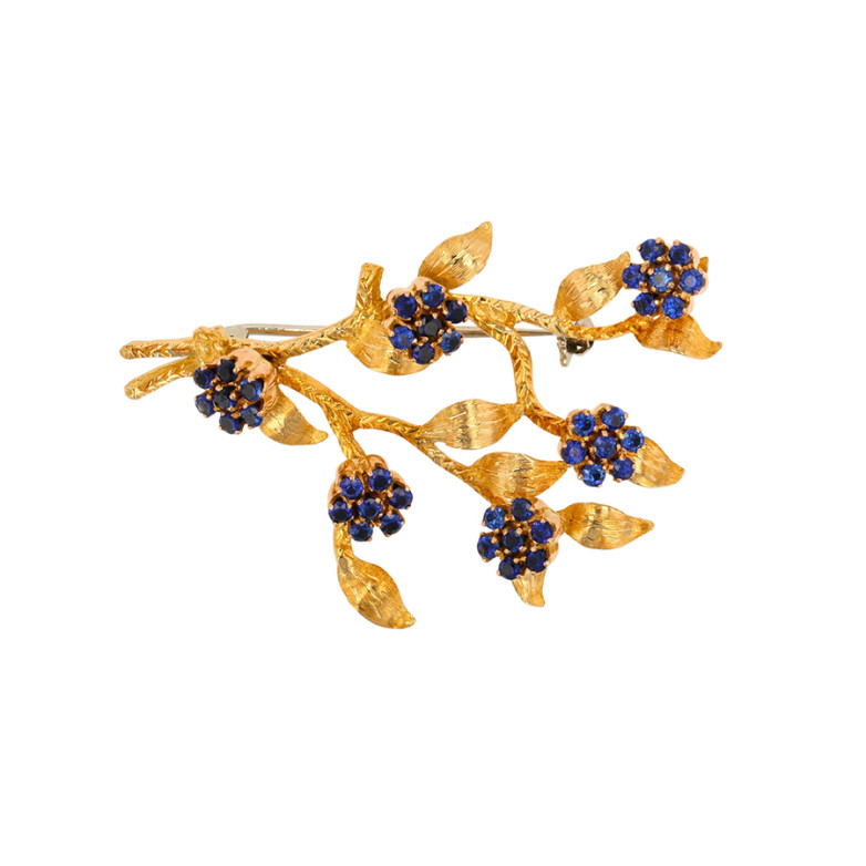 Broche trembleuse vintage saphirs 1.68 carat or jaune 12.18g Comme neuf -  reconditionné disponible sur Gemme Les Bijoux